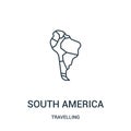 south america icon vector from travelling collection. Thin line south america outline icon vector illustration. Linear symbol