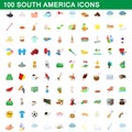 100 south america icons set, cartoon style Royalty Free Stock Photo