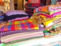 South America Indian woven fabrics. Colorful handmade native blankets