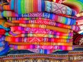 South America Indian woven fabrics. Colorful handmade native blankets