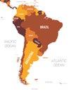 South America map - brown orange hue colored on dark background. High detailed political map South American continent Royalty Free Stock Photo