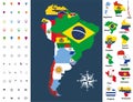South America map mixed with countries flag. Vector illustration