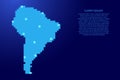South America map silhouette from blue square pixels and glowing stars. Vector illustration Royalty Free Stock Photo
