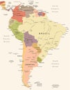 South America Map - Vintage Vector Illustration
