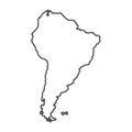 South America outline world map, vector illustration isolated on white. Map of South America continent, line silhouette concept Royalty Free Stock Photo