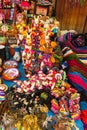 Dolls and wool lamas at South America market Royalty Free Stock Photo