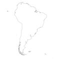 South America thin black outline map. Contour map of continent. Simple flat vector illustration Royalty Free Stock Photo