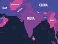 South Asia map. High detailed political map of southern asian region and Indian subcontinent with country, capital