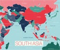 South Asia region detailed editable map Royalty Free Stock Photo