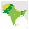 South Asia Region. Map of countries in southern Asia. Vector illustration Royalty Free Stock Photo
