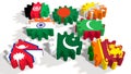 South Asian Association for Regional Cooperation members flags on gears Royalty Free Stock Photo