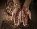 South Asian woman in traditional saree with jewelry and mehendi