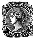 South Australia Two Pence Stamp from 1867 to 1868, vintage illustration