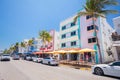 South Beach, Miami Beach, Ocean Drive Street, Architectural Monuments of Art Deco. Hotels and restaurants. Royalty Free Stock Photo