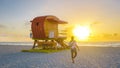 South Beach Miamia Florida, beach hut lifeguard hut during sunset Royalty Free Stock Photo