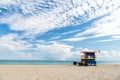 South Beach, Miami, Florida, lifeguard house in a colorful Art Deco style on cloudy blue sky Royalty Free Stock Photo