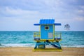 South Beach. Miami Beach, Florida, USA sunrise and life guard tower. Panorama of Miami Beach, Florida. Royalty Free Stock Photo