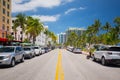 South Beach, Miami Beach, Ocean Drive Street, Architectural Monuments of Art Deco. Hotels and restaurants. Royalty Free Stock Photo