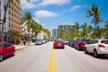 South Beach, Miami Beach, Ocean Drive Street, Architectural Monuments of Art Deco. Hotels and restaurants. Royalty Free Stock Photo