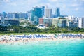 South Beach, Miami Beach. Tropical and Paradise coast of Florida, USA. Aerial view Royalty Free Stock Photo