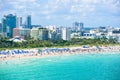 South Beach, Miami Beach. Tropical and Paradise coast of Florida, USA. Aerial view Royalty Free Stock Photo