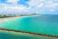 South Beach, Miami Beach. Tropical and Paradise coast of Florida, USA. Aerial view Royalty Free Stock Photo