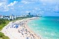 South Beach, Miami Beach. Tropical and Paradise coast of Florida, USA. Aerial view Royalty Free Stock Photo