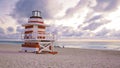 South Beach Miamia Florida, beach hut lifeguard hut during sunset Royalty Free Stock Photo