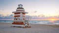 South Beach Miamia Florida, beach hut lifeguard hut during sunset Royalty Free Stock Photo