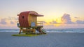 South Beach Miamia Florida, beach hut lifeguard hut during sunset Royalty Free Stock Photo