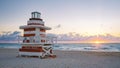 South Beach Miamia Florida, beach hut lifeguard hut during sunset Royalty Free Stock Photo