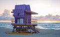 South Beach Miamia Florida, beach hut lifeguard hut during sunset Royalty Free Stock Photo