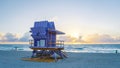 South Beach Miamia Florida, beach hut lifeguard hut during sunset Royalty Free Stock Photo