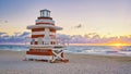 South Beach Miamia Florida, beach hut lifeguard hut during sunset Royalty Free Stock Photo