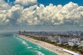 South Beach sandy surface with tourists relaxing on hot Florida sun. Tourism infrastructure in southern USA. Miami Beach Royalty Free Stock Photo