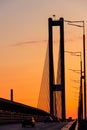 South bridge across the Dnieper river in Kiev, Ukraine at sunset Royalty Free Stock Photo