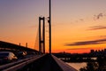 South bridge across the Dnieper river in Kiev, Ukraine at sunset Royalty Free Stock Photo