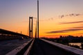 South bridge across Dnieper river in Kiev, Ukraine at sunset Royalty Free Stock Photo