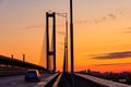 South bridge across Dnieper river in Kiev, Ukraine at sunset Royalty Free Stock Photo