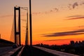 South bridge across the Dnieper river in Kiev, Ukraine at sunset Royalty Free Stock Photo