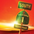 south california route 1 pacific coast sign. Vector illustration decorative design Royalty Free Stock Photo