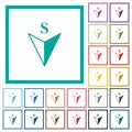 South compass direction flat color icons with quadrant frames