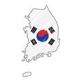 South Corea map hand drawn sketch. Vector concept illustration flag, childrens drawing, scribble map. Country map for