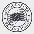 South Dakota Stamp Postal. Map Silhouette Seal. Passport Round Design. Vector Icon. Design Retro Travel.