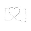 South Dakota US state hand drawn pencil sketch outline map with the handwritten heart shape. Vector illustration Royalty Free Stock Photo