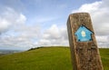 A signpost shows the route of the South Downs Way towards Firle Beacon Royalty Free Stock Photo