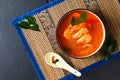 South east Asia food concept Homemade Thai Tom Yum shrimp on thai style Placemats with copy space