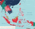 South East Asia region detailed editable map Royalty Free Stock Photo