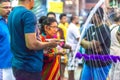 Asia/Singapore - Feb 8 2020 : Devotee carrying kavadi preparing for ceremony prayers blessings during Thaipusam festival. Hindu Royalty Free Stock Photo