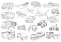 South East Asia Vehicles Sketch, Outline and Line Art Vector Illustration